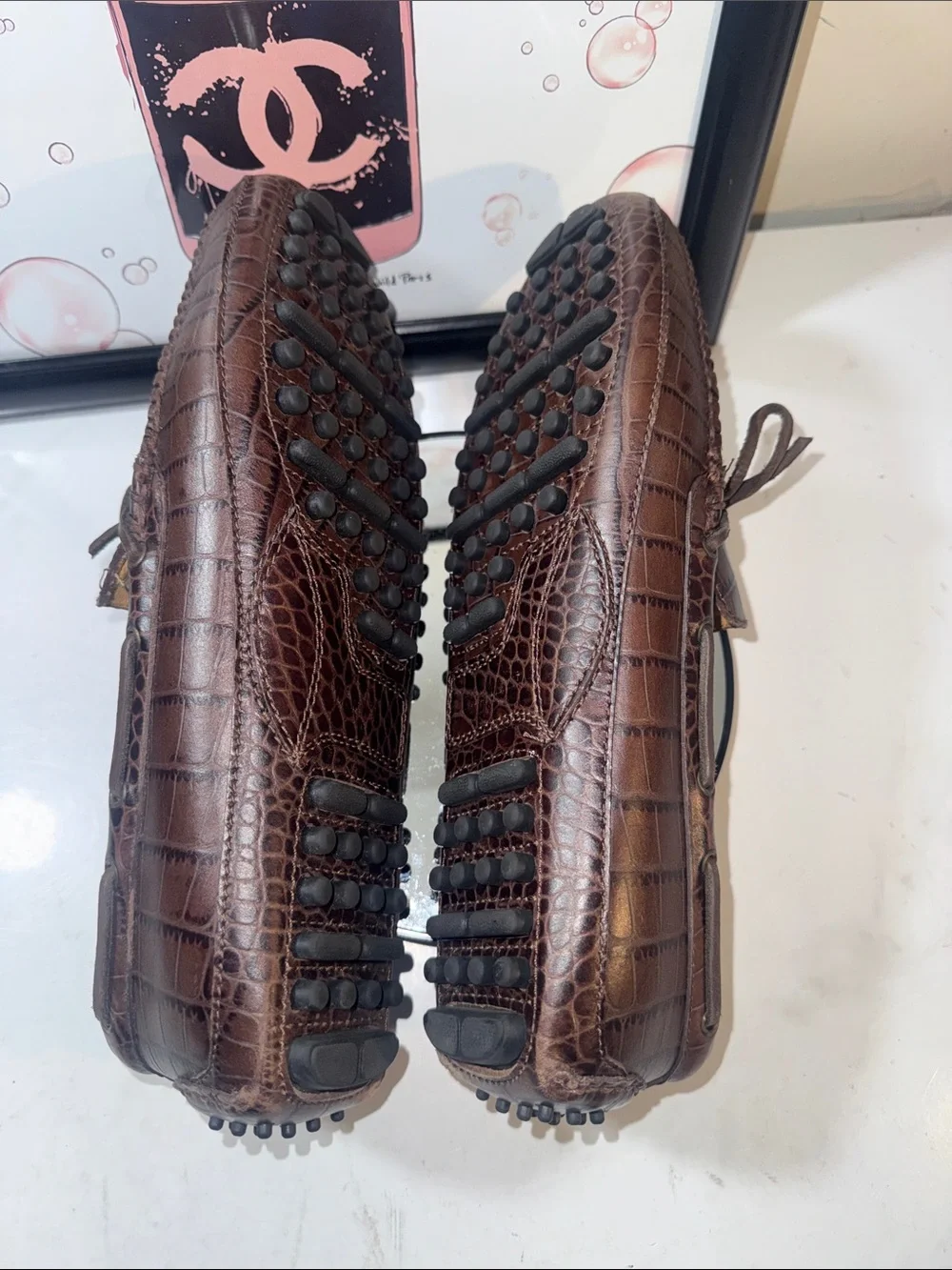 Cole Haan Men’s Brown Croc-Embossed Leather Driving Loafers - Size 11M